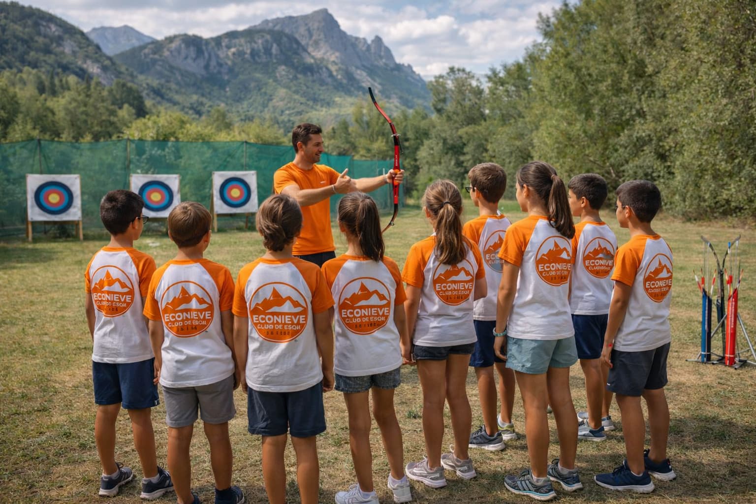 Niños aprendiendo tiro con arco